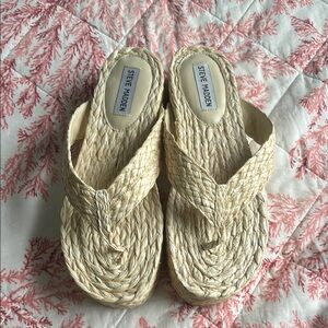 Steve Madden Natural Braided Wedge Flip Flops